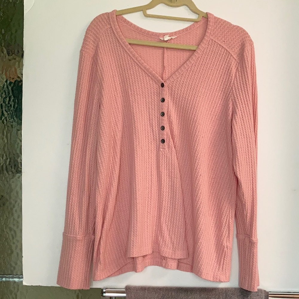Caslon high cuff Henley in pink bride